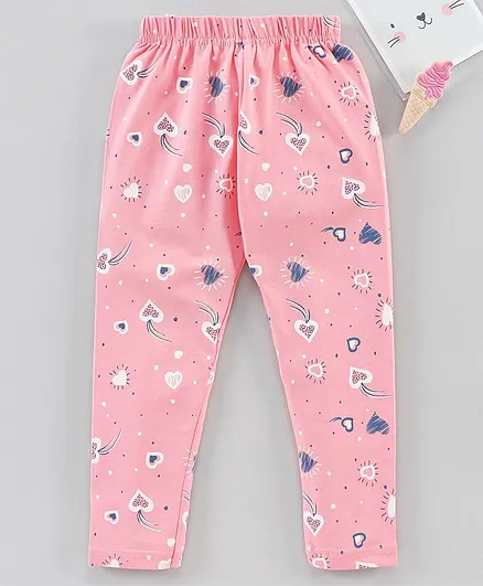 Lazy Bones Full Length Leggings Heart Print - Light Pink