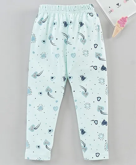 Lazy Bones Full Length Leggings Heart Print - Sky Blue