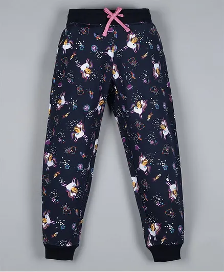 Plum Tree Full Length Unicorns Printed Joggers - Navy Blue