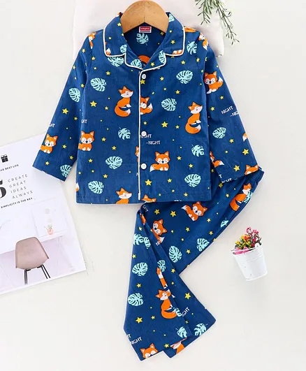 Babyhug Full Sleeves Pyjama Set Animal Print - Blue