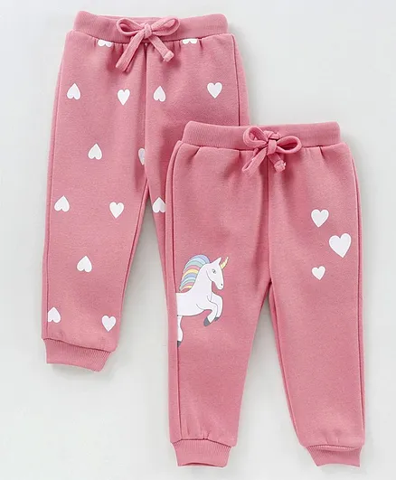 ToffyHouse Full Length Lounge Pants Unicorn & Heart Print Pack of 2 - Peach