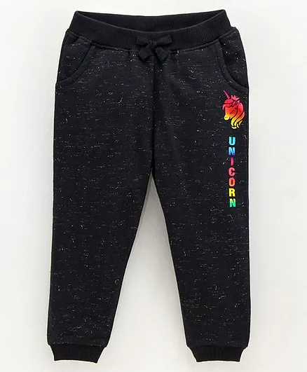 Babyhug Full Length Lounge Pant Unicorn Print - Black