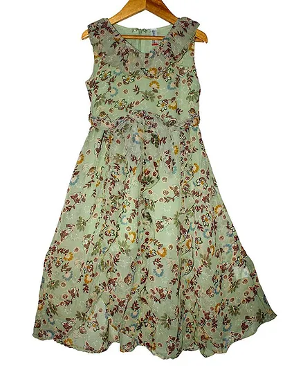 Kiddopanti Sleeveless All Over Floral Print Dress - Green
