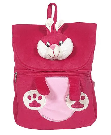Ultra Felt Velvet School Bag With Bunny Soft Toy Pink - 12 Inches
