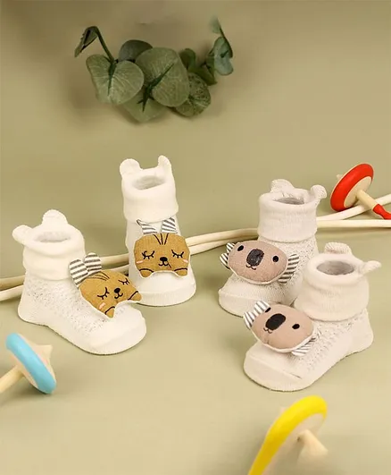 Kicks & Crawl Koala Design 3D Socks 2 Pack - Beige & Cream