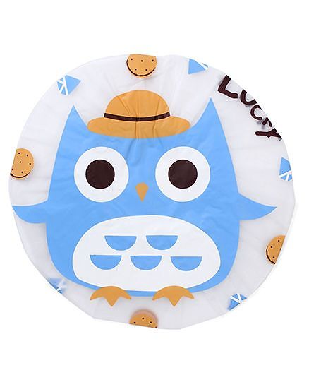 Adore Baby Shower Cap Cartoon Owl Print - White & Blue