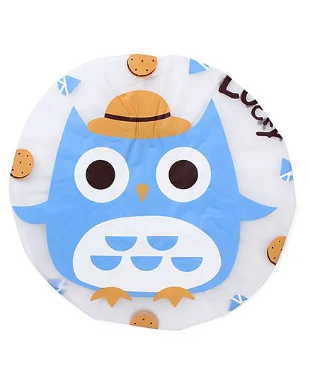 Adore Baby Shower Cap Cartoon Owl Print - White & Blue