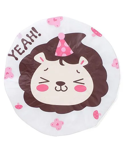Adore Baby Shower Cap Cartoon Yeah Lion Print - White & Brown