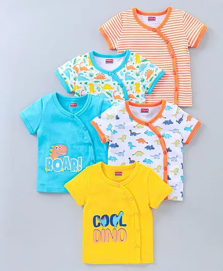 Babyhug 100% Cotton Half Sleeves Printed Vest Pack of 5 - Multicolor