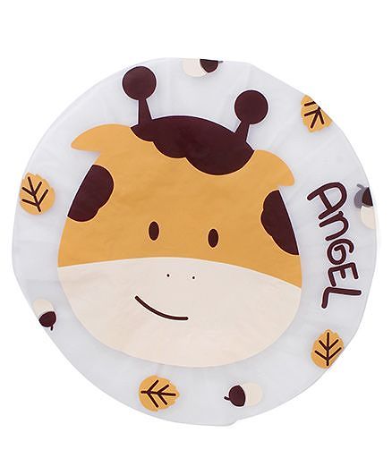 Adore Baby Shower Cap Cartoon Angel Print - White & Brown