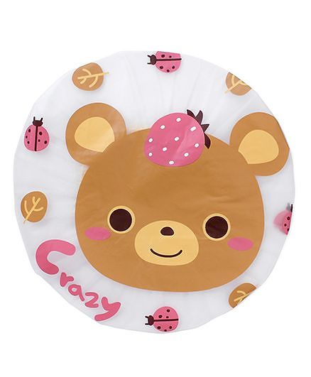 Adore Baby Shower Cap Cartoon Bear Face - White & Brown