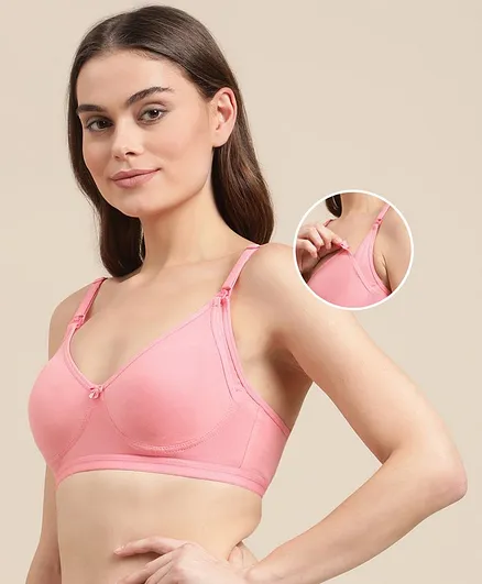 Bella Mama Anti Bacterial Cotton Lycra Nursing Seamfree T-Shirt Bra - Pink
