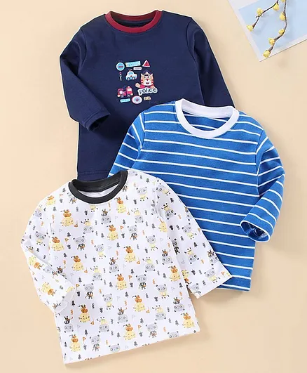 Kidi Wav Striped Full Sleeves Pack Of 3 Tee - Blue White