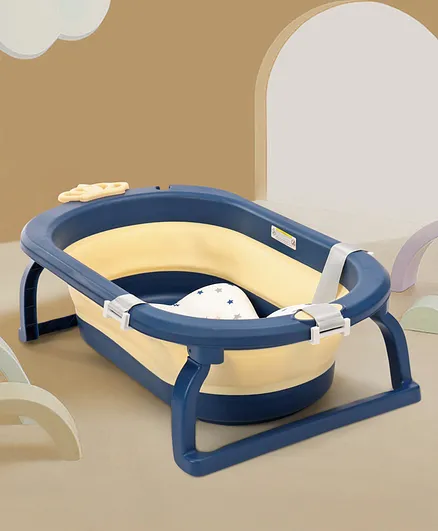 Babyhug Foldable Bathtub with Printed Cushion - Blue Beige