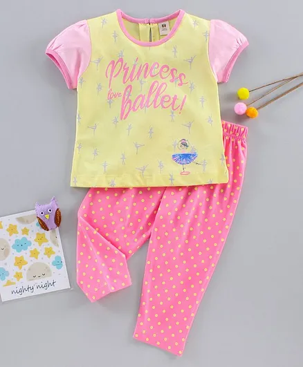 ToffyHouse Half Sleeves Pyjama Set - Yellow Pink