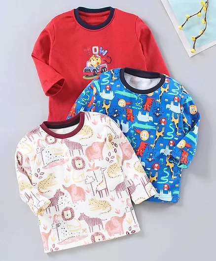 Kidi Wav Pack Of 3 Full Sleeves Printed Tee - Red White Blue