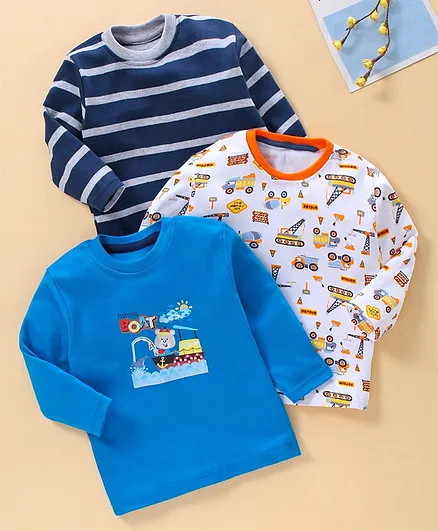 Kidi Wav Pack Of 3 Full Sleeves Striped Tee - Blue White