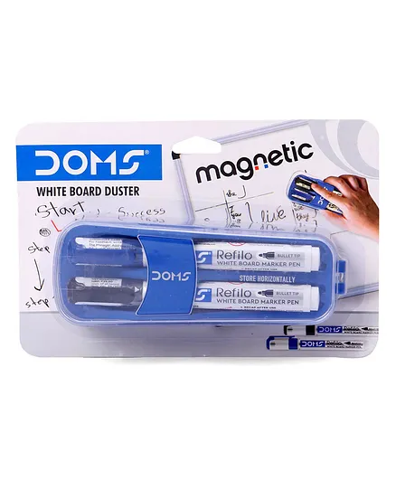Doms Magnetic Whiteboard Duster With 2 Marker Set - Multicolour