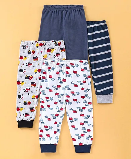 Kidi Wav Pack Of 4 Striped & Car Printed Pyjamas - Multi Colour