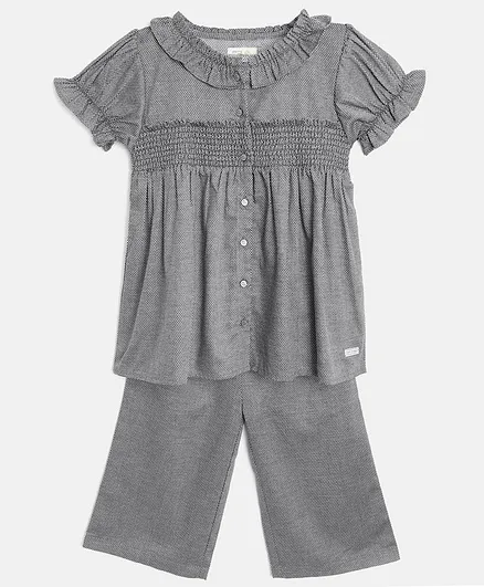 Cherry Crumble by Nitt Hyman Short Sleeves Polka Dotted Night Suit - Grey