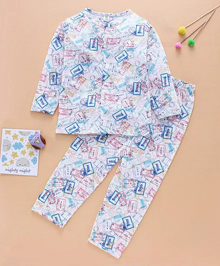 ToffyHouse Full Sleeves Pajama Set - White