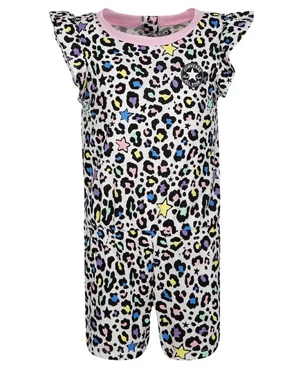 Converse Cap Sleeves Leopard Print Detailing Romper - White
