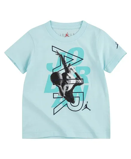 Jordan Michael Jordan Air Logo Print Half Sleeves Tee - Blue