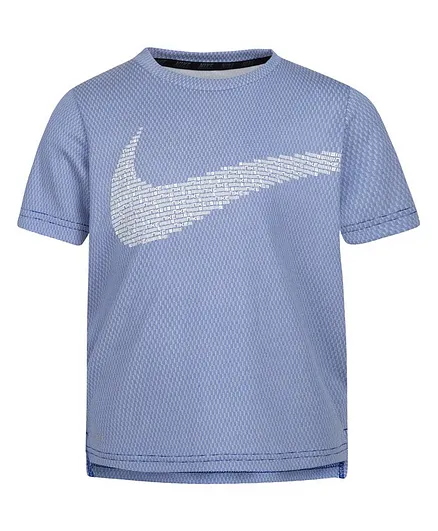 Nike Dri Fit Swoosh Logo Half Sleeves Tee - Blue