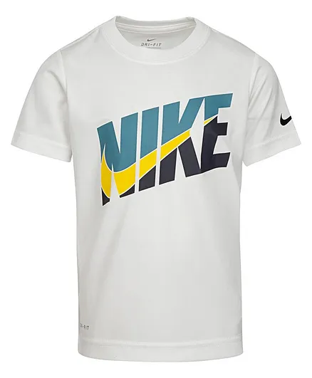 Nike Dri Fit Logo Print Half Sleeves Tee - White