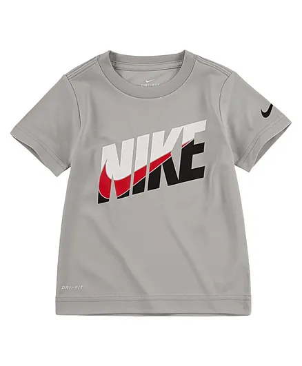 Nike Dri Fit Logo Print Half Sleeves Tee - Grey
