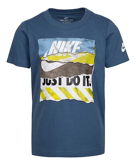 Nike Half Sleeves Brand Logo Print Tee - Blue