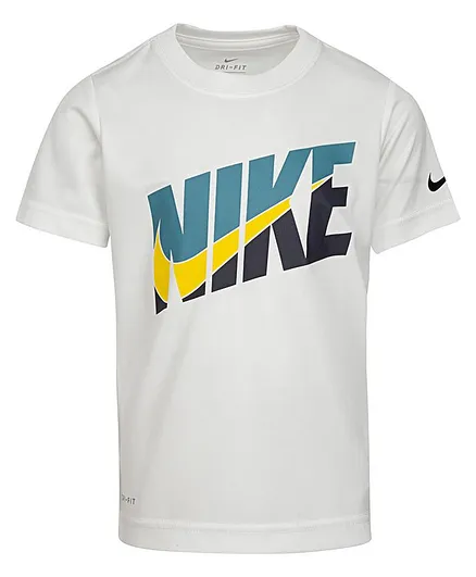Nike Dri Fit Logo Print Half Sleeves Tee - White