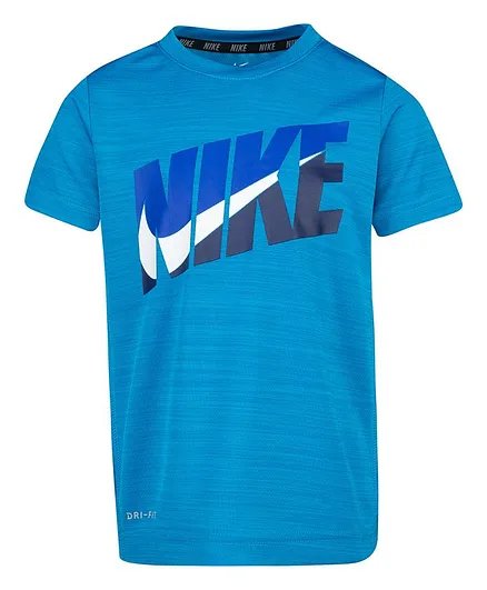 Nike Dri Fit Logo Print Half Sleeves Tee - Blue