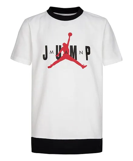 Jordan Half Sleeves Jump Man Flight Logo Printed Tee - White