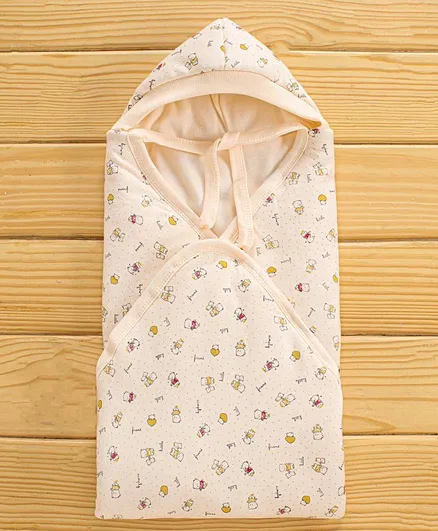 Simply Printed Hooded Towel With Tie Knot - Beige