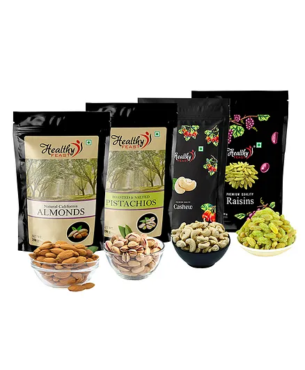 Healthy Feast Almonds Cashews Pistachios Raisins Combo - 250 gm each, 500 gm