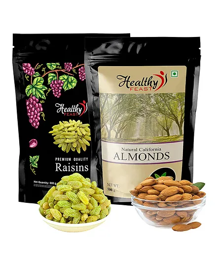 Healthy Feast California Almonds Raisins Combo - 500 gm Each