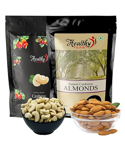 Healthy Feast California Almonds Cashew Nuts Combo - 500 gm Each