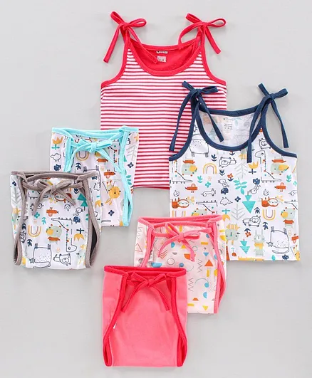 Ohms Singlet Sleeves Vest and Cloth Nappy Set Animal Print Pack of 2 - Red