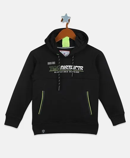 Monte Carlo Full Sleeves Printed Hoodie - Black