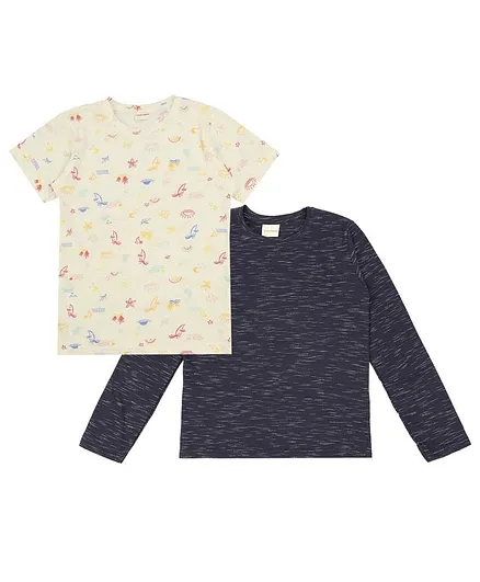 RAINE AND JAINE Pack Of 2 Short & Full Sleeves Printed Tee - White Blue
