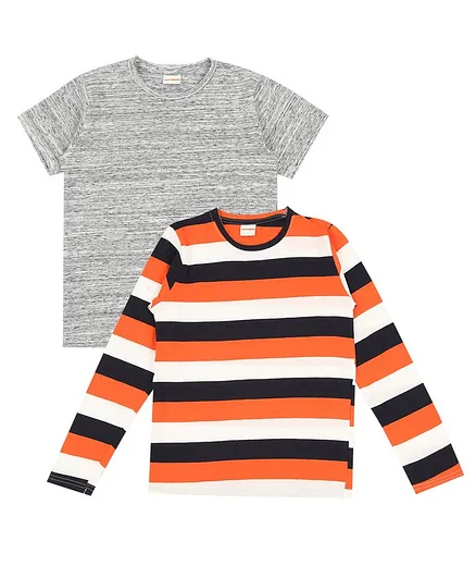 RAINE AND JAINE Pack Of 2 Full Sleeves & Short Sleeves Striped Tee - Orange Grey