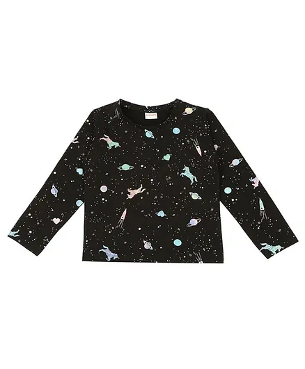 RAINE AND JAINE Full Sleeves Space Print Tee - Black