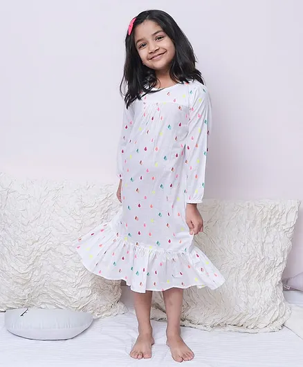 Fairies Forever Full Sleeves Drops Print Nighty - White