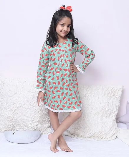 Fairies Forever Full Sleeves Watermelon Print Nighty - Green