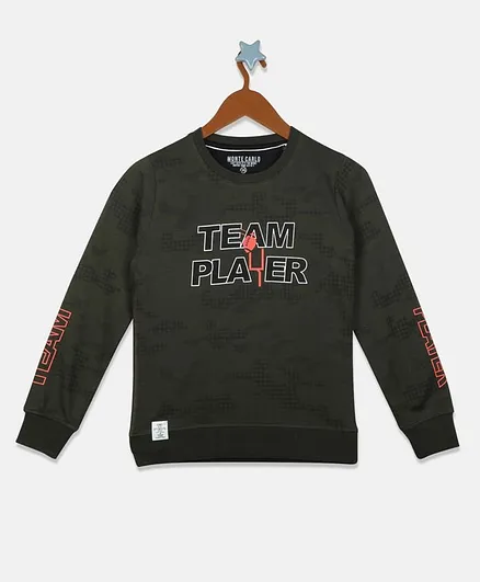 Monte Carlo Full Sleeves Team Player Printed Sweatshirt - Green