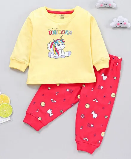Cucumber Full Sleeves Printed Tee & Lounge Pant - Yellow