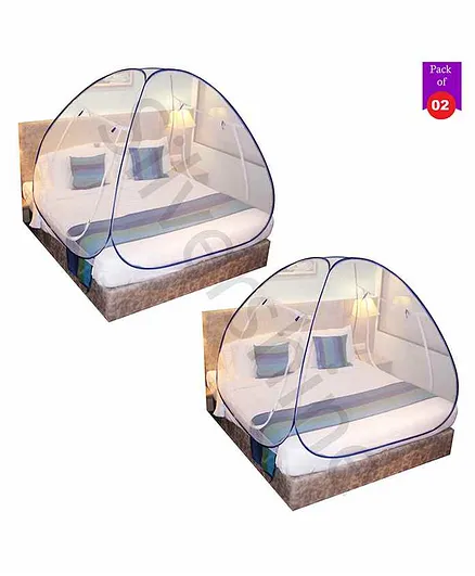 Silver Shine Foldable Double Bed Mosquito Net King Size Pack of 2 - Blue