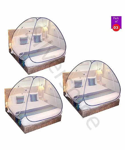 Silver Shine Foldable Double Bed Mosquito Net King Size Pack of 3 - Blue