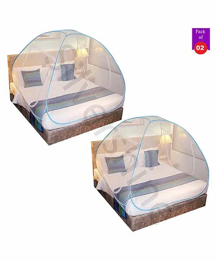 Silver Shine Foldable Double Bed Mosquito Net King Size Pack of 2 - Blue